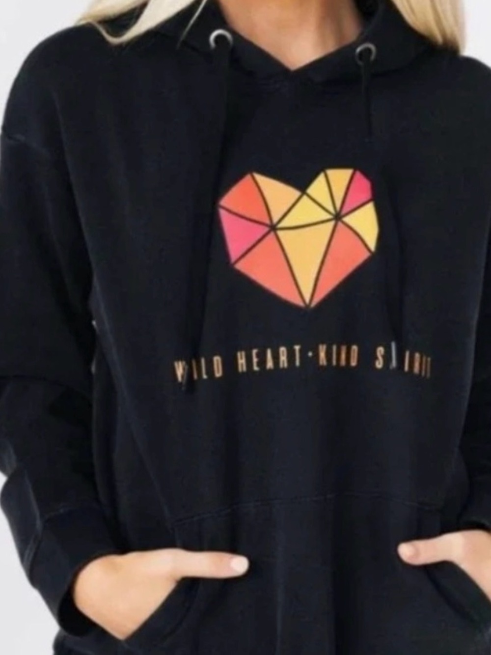 Zyia Active Black Graphic Heart Hoodie with Geometric Accent